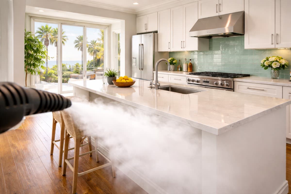 Deep cleaning San Diego — Bravo Maids 275°F high-heat steam clean in a La Jolla home kitchen