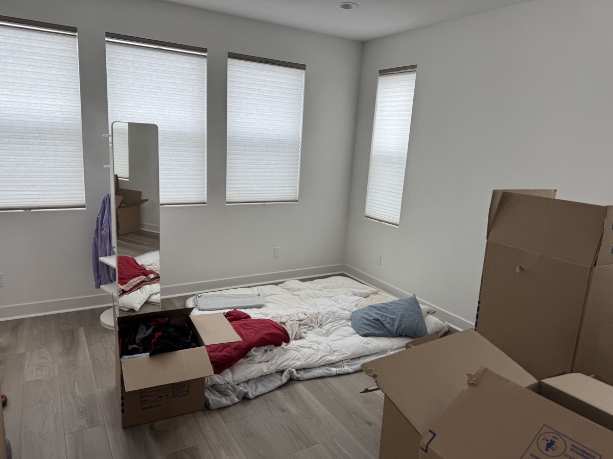 Master bedroom new build — construction dust on new flooring